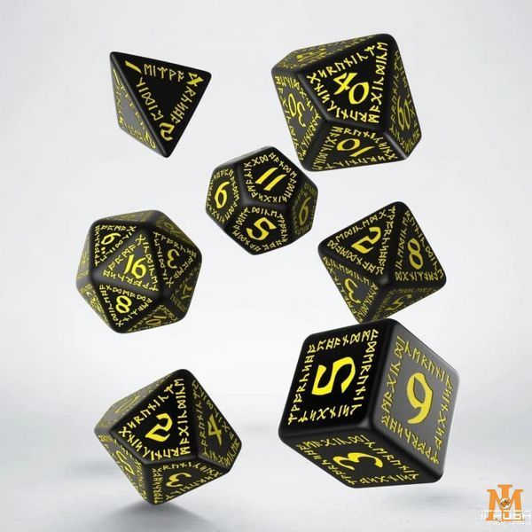 Набір кубиків Q Workshop - Dice Set. Runic Black and yellow (7) SRUN07 фото