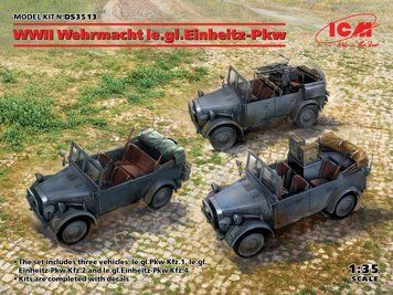 Збірна модель ICM - Легкі всюдиходи Вермахту IIСВ (le.gl.Pkw Kfz.1, le.gl.Einheitz-Pkw Kfz.2, le.gl.Einheitz-Pkw Kfz.4) (1:35) DS3513 фото