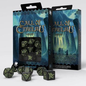 Набір кубиків Q Workshop - Dice Set. Call of Cthulhu - Dice Black and glow-in-the-dark SCTH19 фото