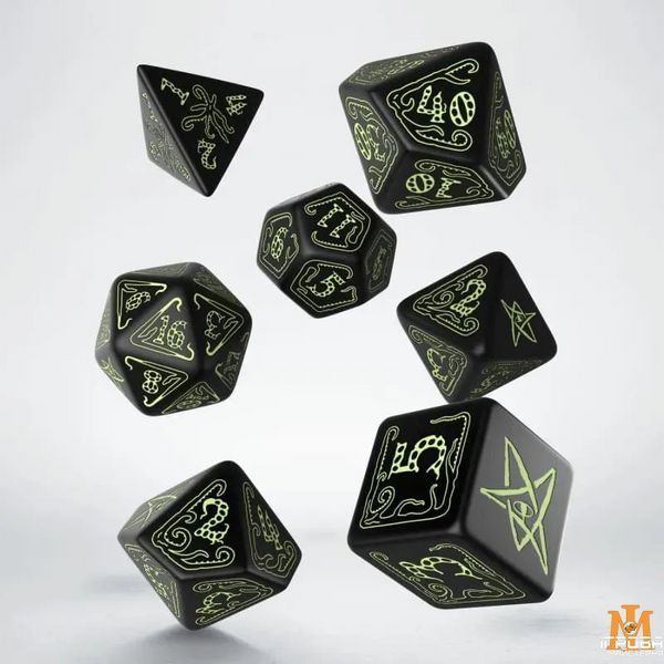 Набір кубиків Q Workshop - Dice Set. Call of Cthulhu - Dice Black and glow-in-the-dark SCTH19 фото