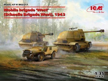 Збірна модель ICM - Мобільна бригада Вест (Schnelle Brigade West), 1943 рік (Schnelle Brigade West), 1943 (Marder I, 10.5cm leFH 16(Sf) auf Geschutzwagen FCM36(f), Laffly V15T) (1:35) DS3517 фото