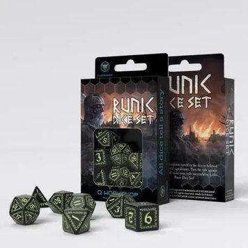 Набір кубиків Q Workshop - Dice Set. Runic Black and glow-in-the-dark (7) SRUN19 фото
