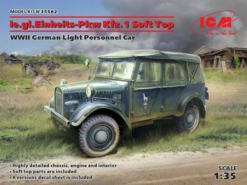 Збірна модель ICM - le.gl.Einheitz-Pkw Kfz.1 з розкритим тентом, Німецький легковий позашляховий автомобіль 2СВ (1:35) 35582 фото