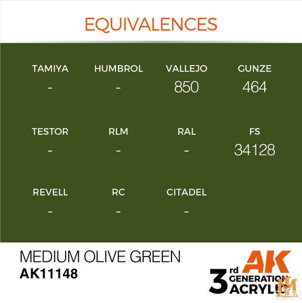 Краска AK - Standard: Medium Olive Green AK11148 фото