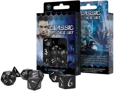 Набор кубиков Q Workshop - Dice Set. Classic RPG Black and white SCLE05 фото