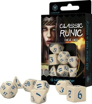 Набір кубиків Q Workshop - Dice Set. Classic Runic Beige and blue (7) SCLR1Z фото