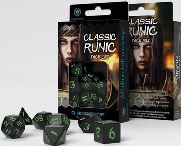 Набір кубиків Q Workshop - Dice Set. Classic Runic Black and green (7) SCLR21 фото