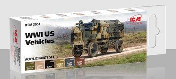 Набір фарб ICM - Acrylic Paint Set: WWI US military vehicles (6 x 12 ml)