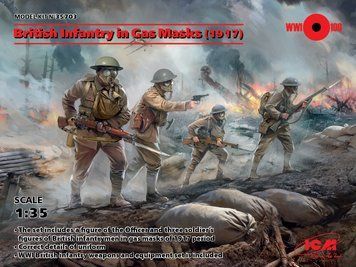Збірна модель ICM - Британська піхота в протигазах (1917) (4 фігури) (1:35) 35703 фото