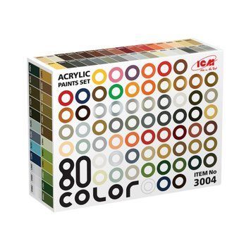 Набір фарб ICM - Acrylic Paint Set: 80 pcs (77 color + 3 varnishes) (80 x 12 ml)