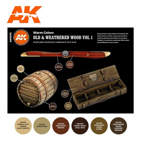 Набір фарб AK - Old and Weathered Wood Vol1 AK11673 фото