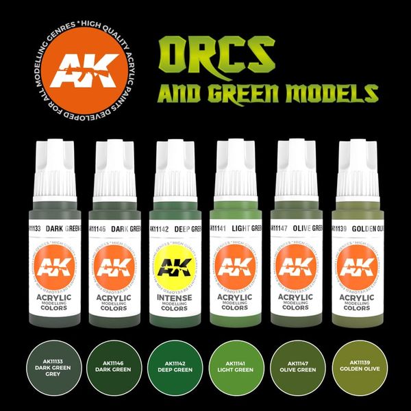 Набор красок AK - ORCS AND GREEN MODELS AK11600 фото