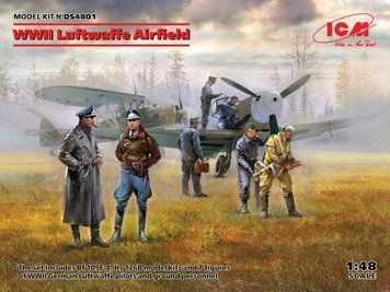 Збірна модель ICM - Аеродром Люфтваффе IIСВ (Messerschmitt Bf 109F-4, Hs 126 B-1, Пілоти і техніки ВПС Німеччини (7 фігур)) (1:72) DS4801 фото