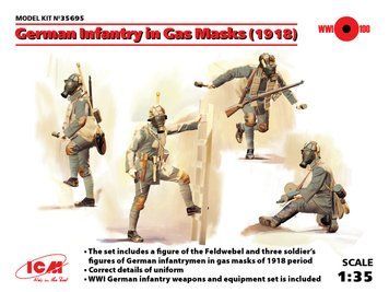 Збірна модель ICM - Німецька піхота в протигазах (1918 р.), (4 фігури) (1:35) 35695 фото