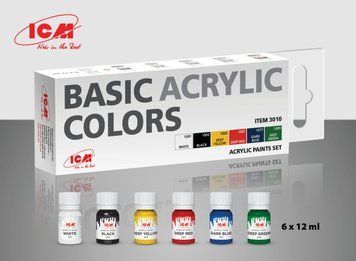 Набір фарб ICM - Acrylic Paint Set: Basic acrylic colors (6 x 12 ml)
