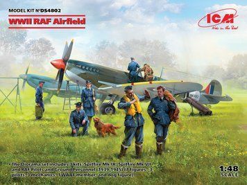 Збірна модель ICM - Аеродром RAF IIСВ (Spitfire Mk.IX, Spitfire Mk.VII, Пілоти і техніки RAF (7 фігур)) (1:48) DS4802 фото